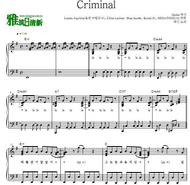 Taemin泰民  Criminal钢琴独奏谱