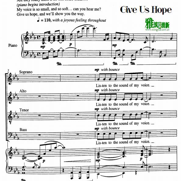 Give Us Hope四声部合唱钢琴伴奏谱