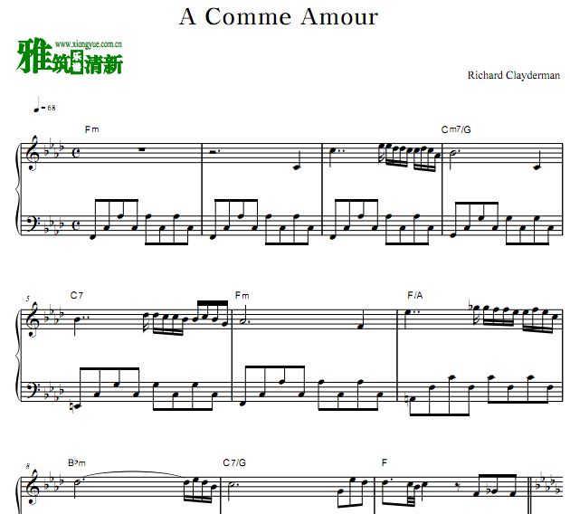 理查德克莱德曼 秋日私语 A comme amour钢琴谱