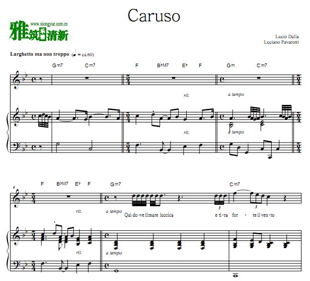 原调g小调 帕瓦罗蒂 Caruso声乐钢琴伴奏谱