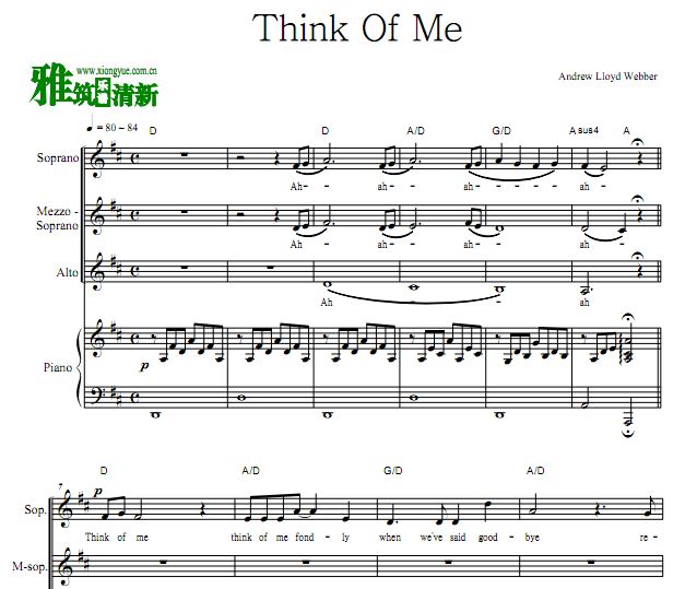 歌剧魅影 THINK OF ME钢琴伴奏三部合唱谱