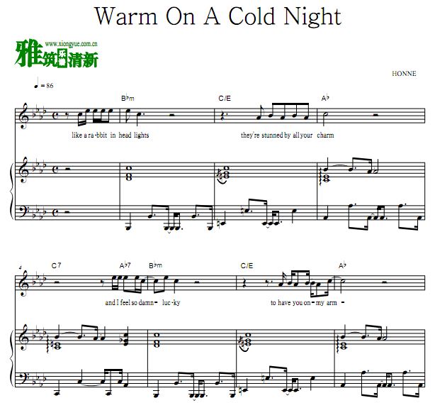 HONNE - Warm On A Cold Night歌谱 弹唱钢琴谱