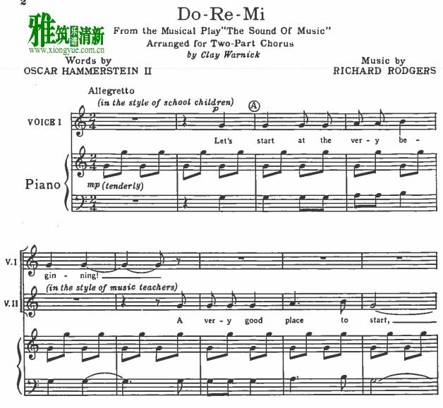 音乐之声DO RE MI 二声部合唱钢琴伴奏谱