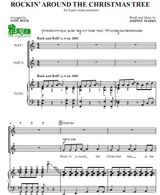 Rocking around the Christmas tree 2声部合唱钢琴伴奏谱