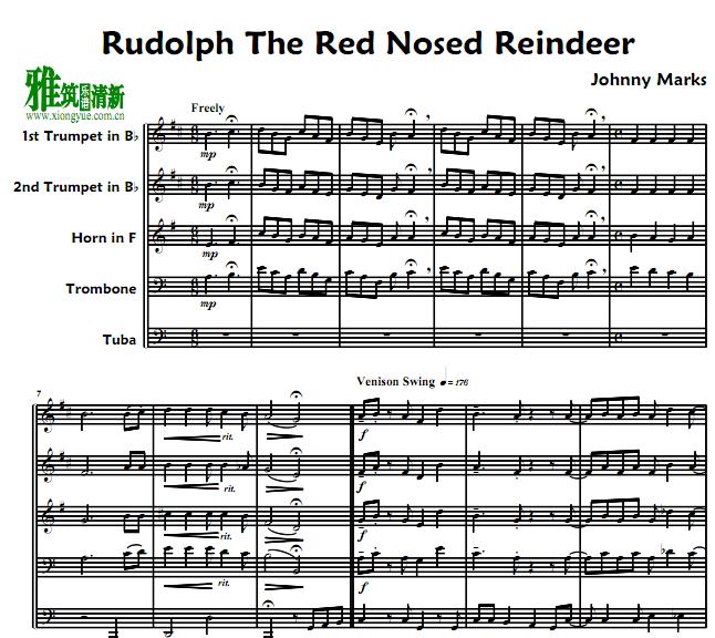 Rudolph The Rednosed Reindeer  鲁道夫的红鼻子驯鹿 铜管五重奏谱