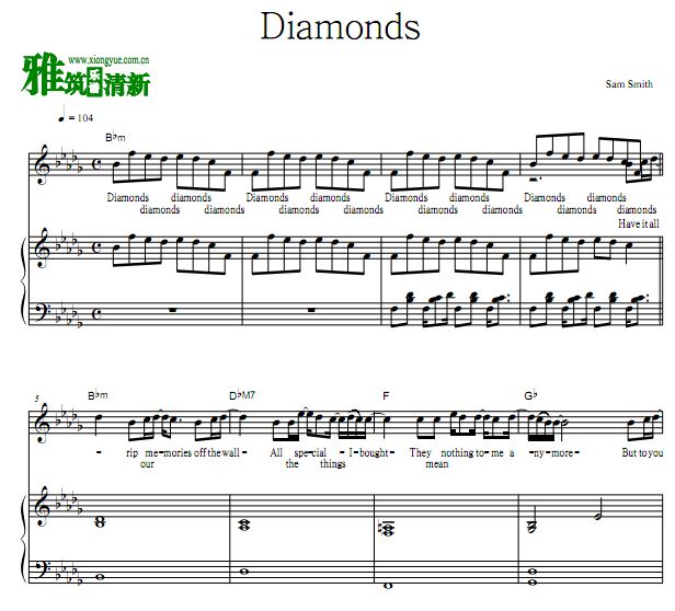 Sam Smith - Diamonds正谱 歌谱 钢琴谱