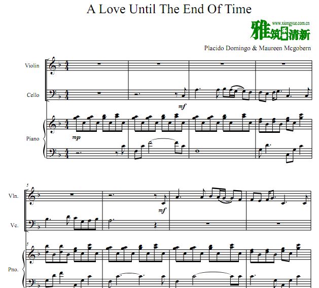 A Love Until The End Of Time小提琴大提琴钢琴合奏谱