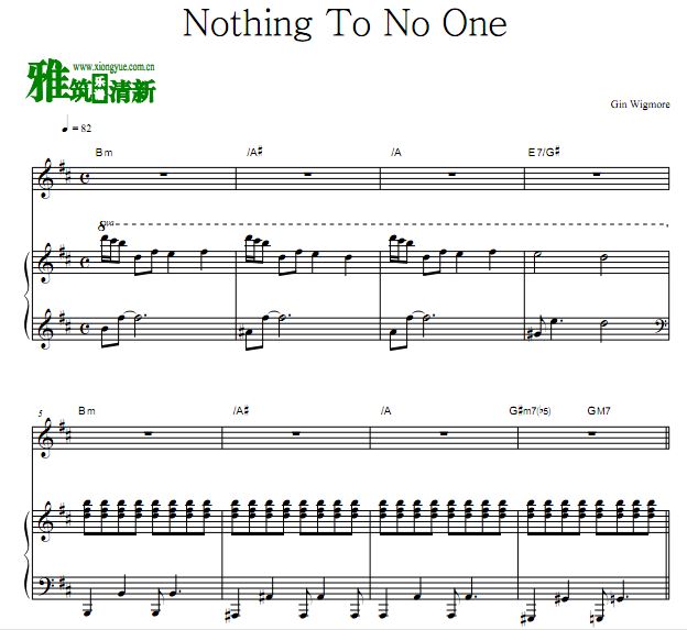 Gin Wigmore - Nothing To No One正谱 歌谱 钢琴谱