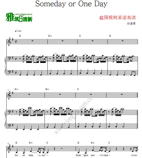 想见你主题曲 Someday or One Day钢琴弹唱谱