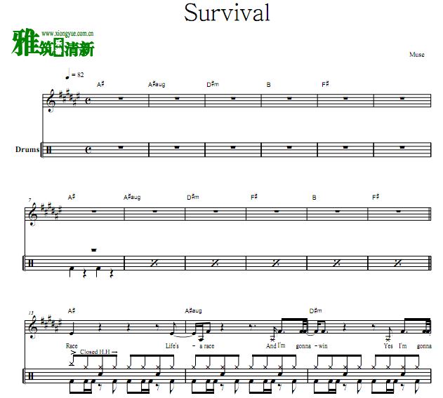 Muse缪斯乐队 Survival架子鼓谱