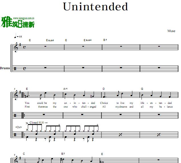 Muse乐队  Unintended架子鼓谱
