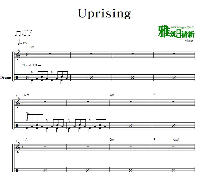 缪斯 Muse乐队 Uprising架子鼓谱