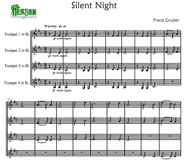silent night 小号四重奏谱