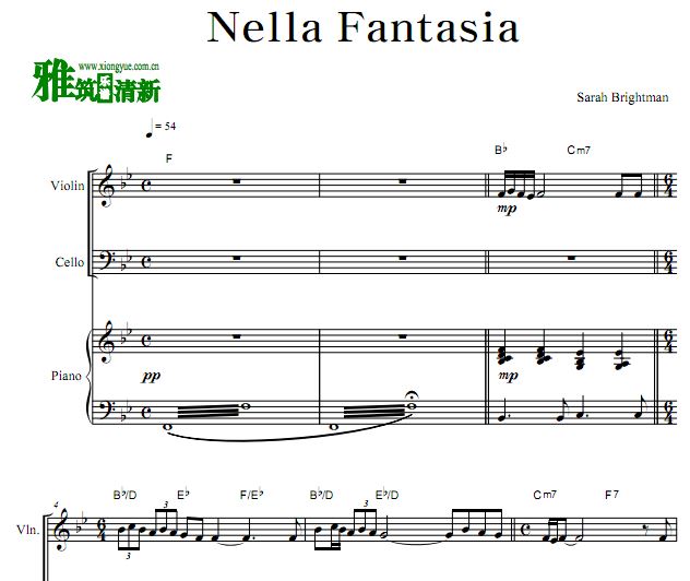 幻梦之中 Nella Fantasia小提琴大提琴钢琴三重奏谱