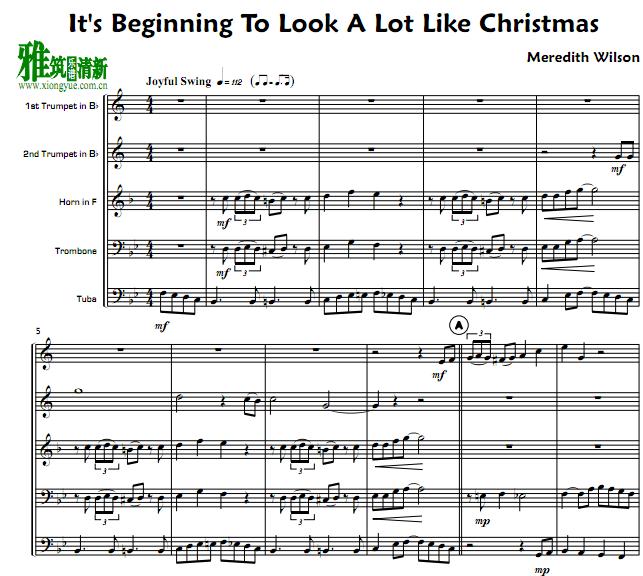 It's Beginning To Look A Lot Like Christmas铜管五重奏谱