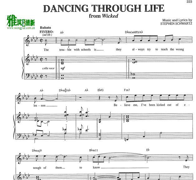 wicked 魔法坏女巫- Dancing Through Life钢琴伴奏谱