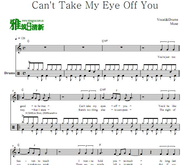 Muse 缪斯乐队 Can't Take My Eyes Off You架子鼓谱