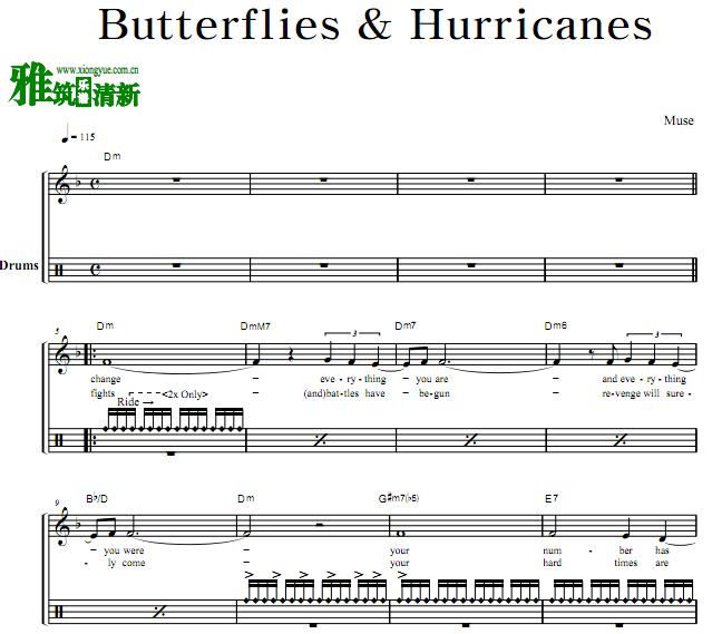 缪斯乐队 Butterflies and Hurricanes鼓谱