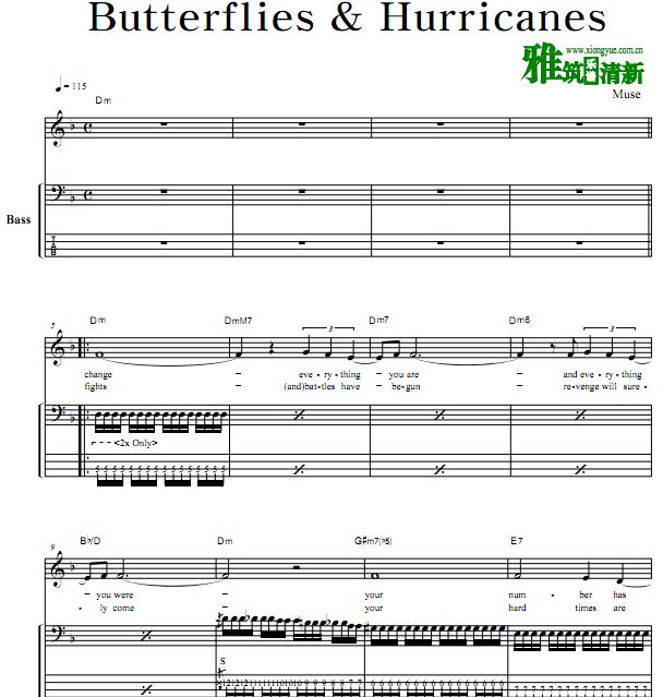 Muse乐队 Butterflies & Hurricanes贝司谱