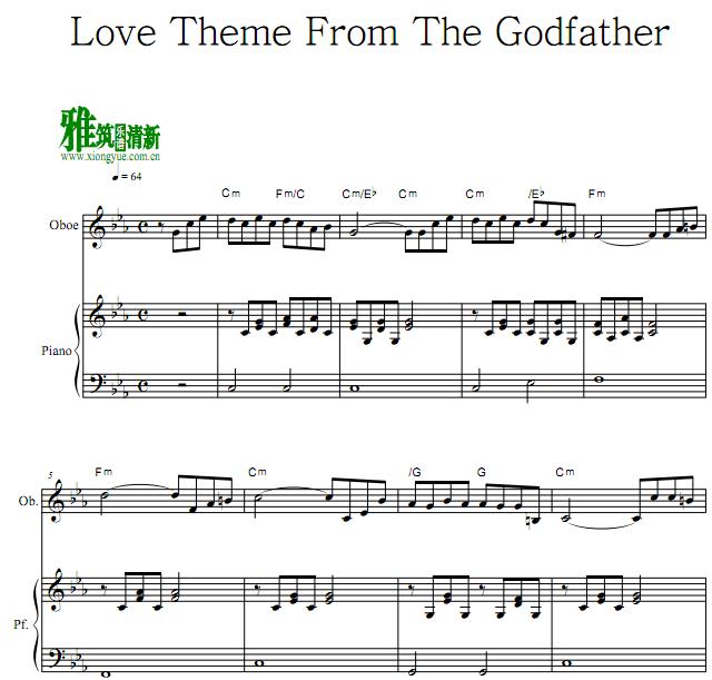 教父-柔声倾述Love Theme From The Godfather双簧管钢琴伴奏谱