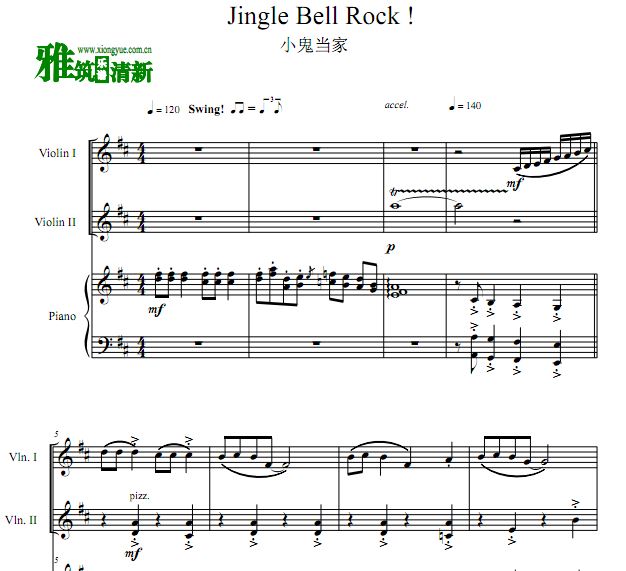 Jingle Bell Rock 铃儿响叮当摇滚版小提琴二重奏钢琴伴奏谱
