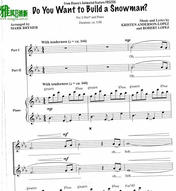 Do You Want to Build a Snowman 2声部合唱钢琴伴奏谱