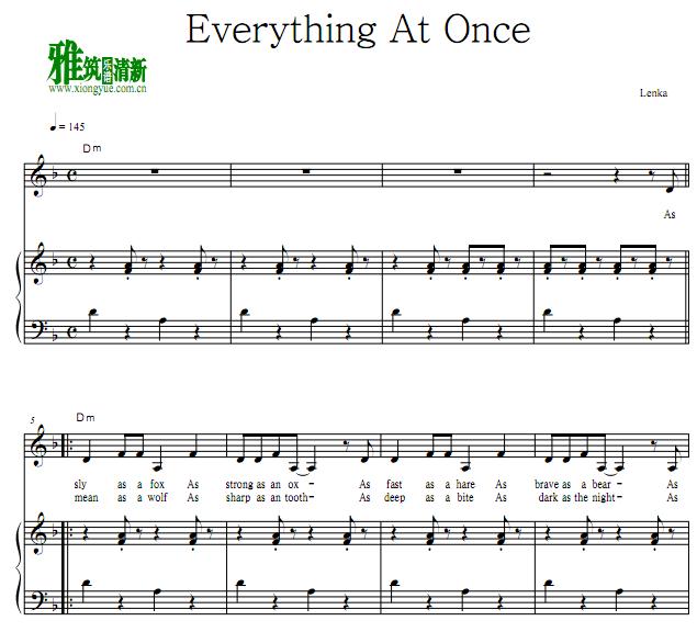 Lenka - Everything At Once歌谱 正谱 钢琴伴奏谱