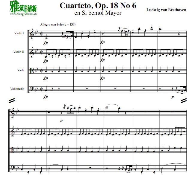 贝多芬Cuarteto op.18 no.6弦乐四重奏谱