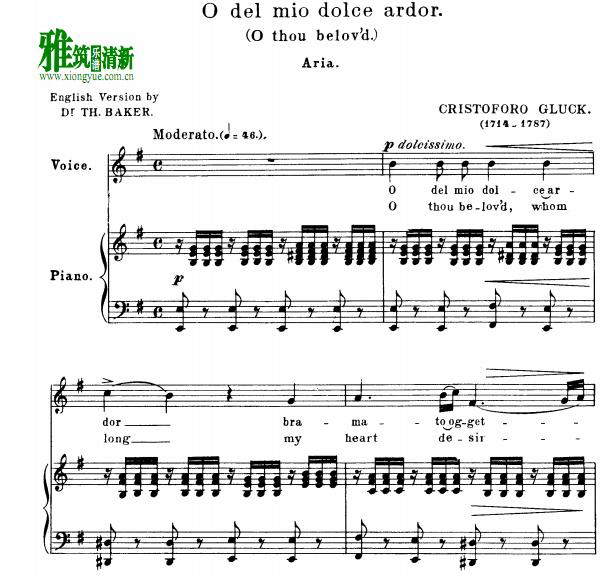 Paride ed Elena - O del mio dolce ardor 我怀着满腔热情钢琴伴奏谱