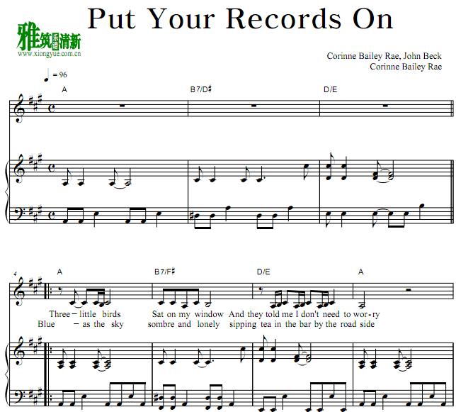 Corinne Bailey Rae - Put Your Records On歌谱 正谱 钢琴伴奏谱