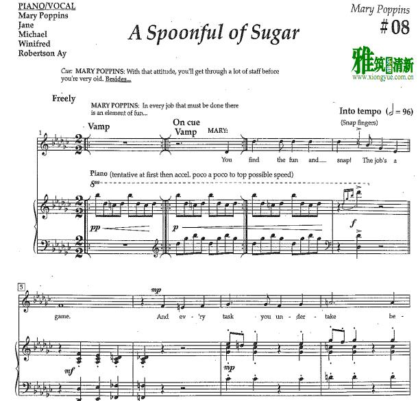 Mary Poppins - A Spoonful of Sugar歌谱 正谱 钢琴伴奏谱