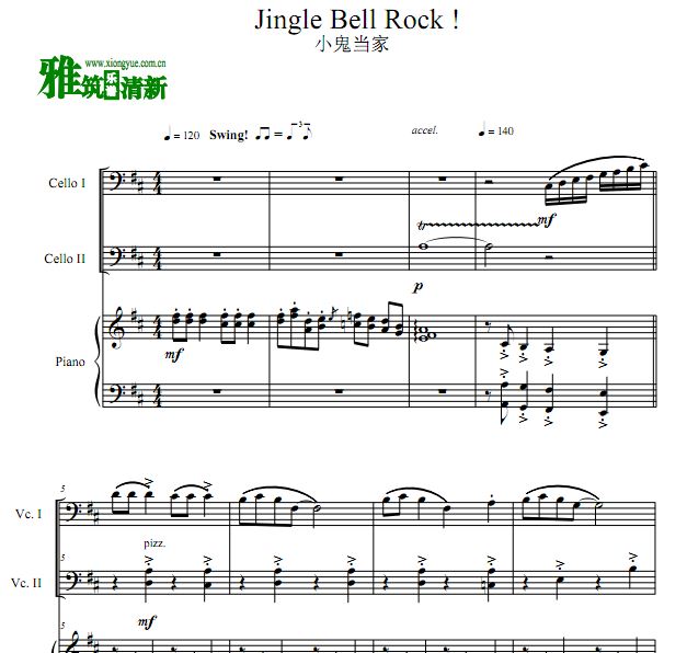Jingle Bell Rock 摇滚版铃儿响叮当大提琴二重奏钢琴伴奏谱
