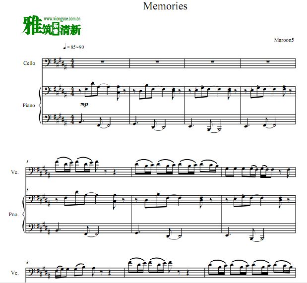 魔力红   Memories大提琴钢琴二重奏谱