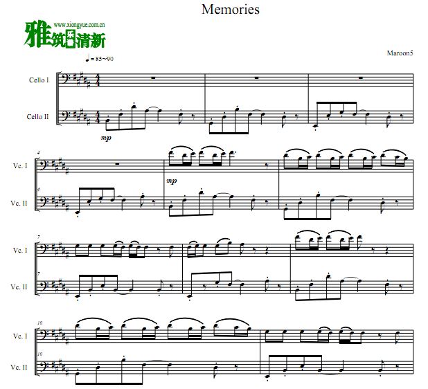 魔力红 -  Memories大提琴二重奏谱