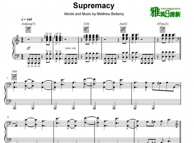 缪斯乐队Muse - Supremacy钢琴伴奏歌谱