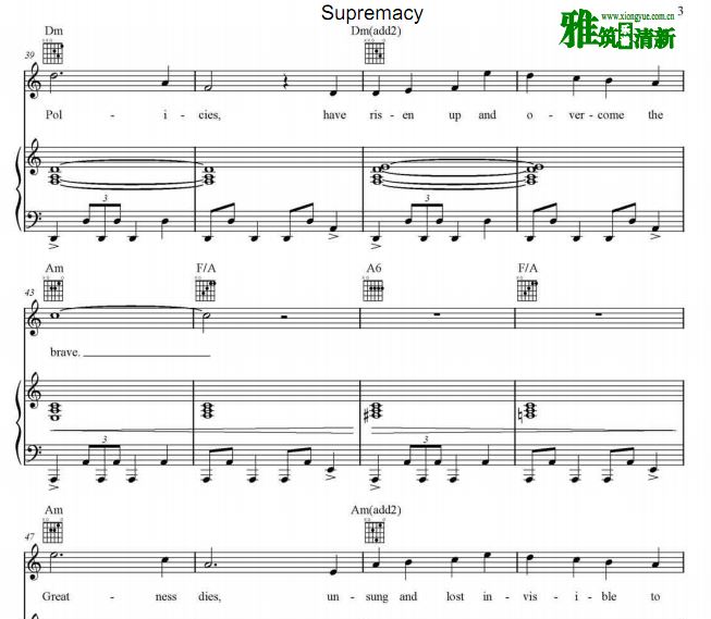 缪斯乐队Muse - Supremacy钢琴伴奏歌谱