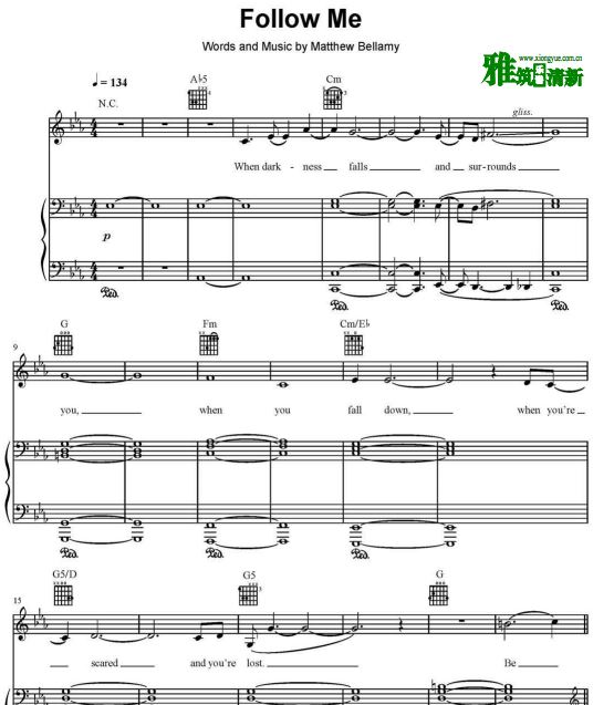 缪斯乐队 Muse - Follow Me钢琴伴奏谱 歌谱 正谱