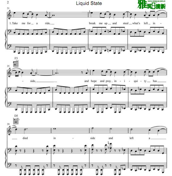 Muse - Liquid State弹唱钢琴谱 歌谱 正谱