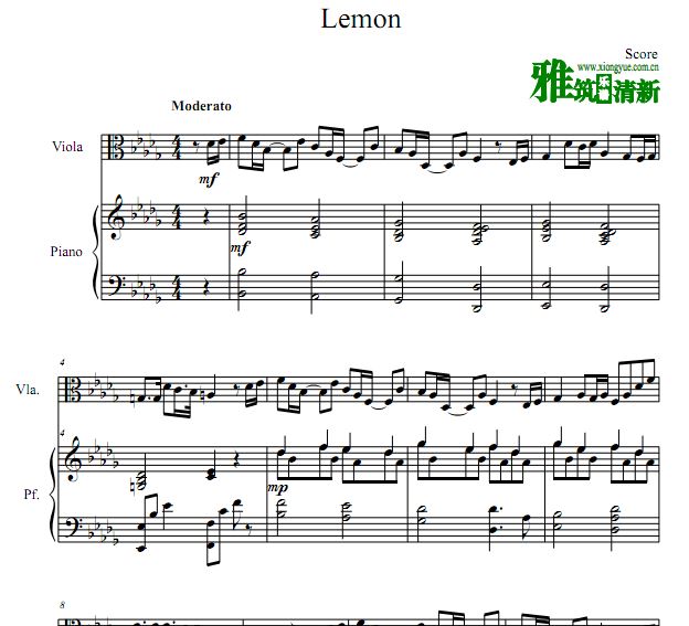 Lemon中提琴钢琴合奏谱