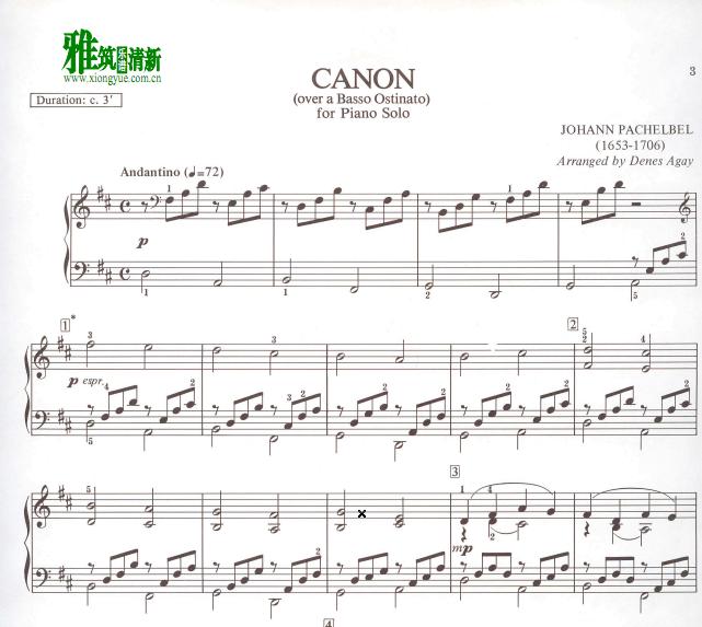 denes agay版卡农canon in d 钢琴谱