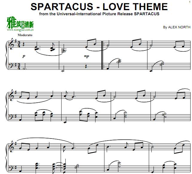 Alex North Spartacus - Love Theme钢琴谱