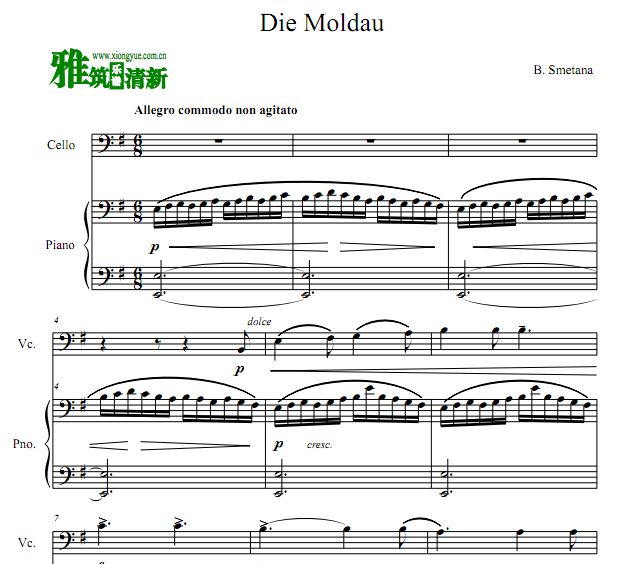 斯美塔那 Die Moldau 莫尔道河大提琴钢琴伴奏谱