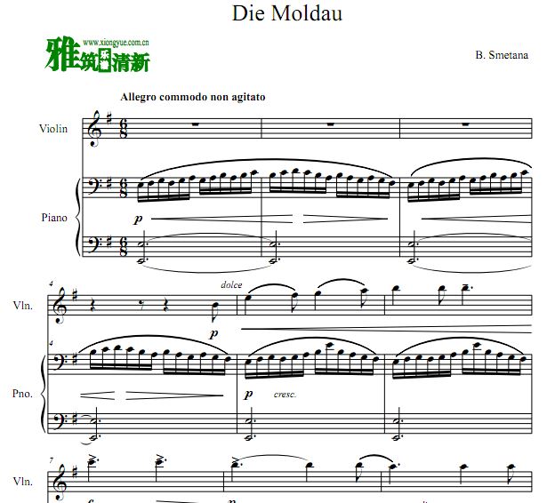 斯美塔那 Die Moldau 沃尔塔瓦河小提琴钢琴合奏谱