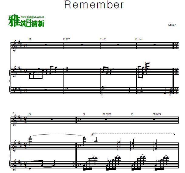 Muse - Remember歌谱 弹唱钢琴谱
