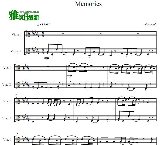 魔力红 Maroon 5 - Memories中提琴二重奏谱