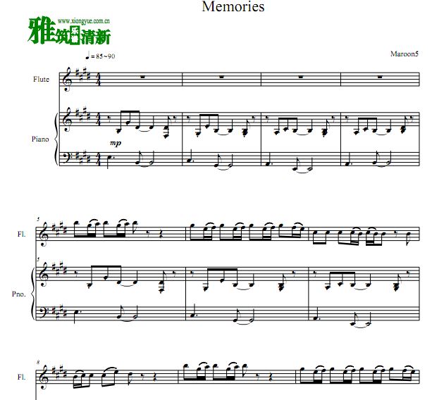 魔力红 Maroon 5 - Memories长笛钢琴合奏谱