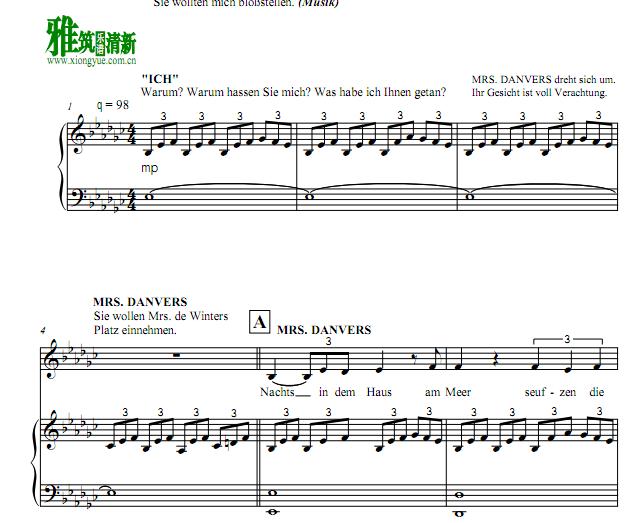 德语音乐剧 Rebecca 蝴蝶梦  reprise mrs. danvers, ich, schatten钢琴伴奏谱