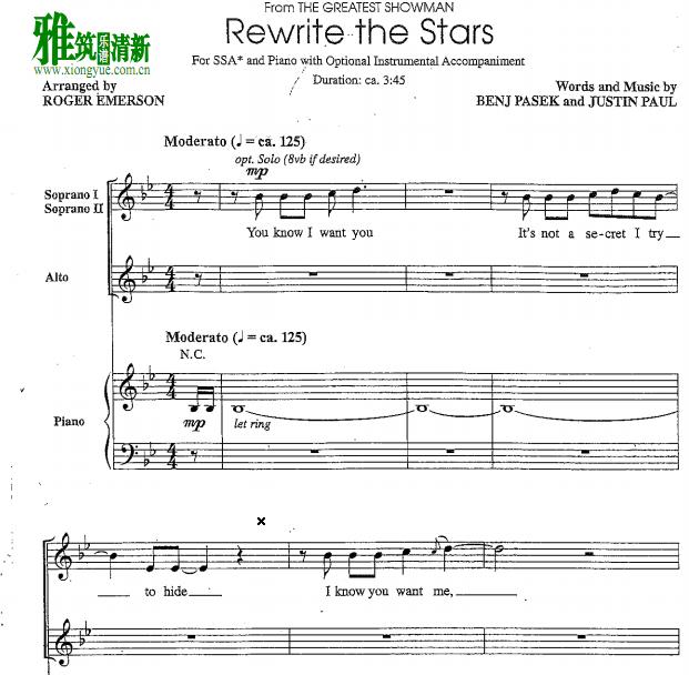 马戏之王Rewrite The Stars 三声部合唱钢琴伴奏谱2