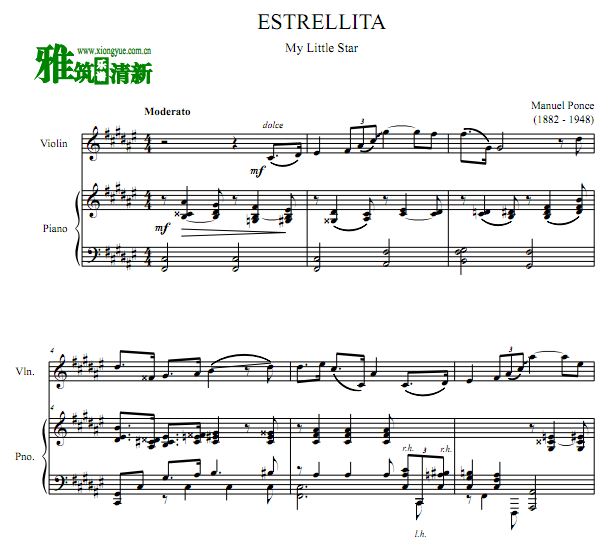 庞塞  Estrellita小提琴钢琴伴奏谱  F#调