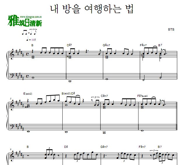 BTS防弹少年团 Fly To My Room独奏钢琴谱